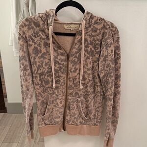 Cozy Beige Vintage Havana animal Print Zip Hoodie